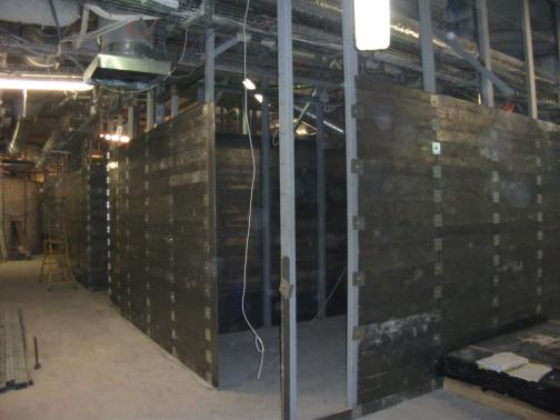 Lead plate, rafter and brick partitions for the nuclear medicine department.