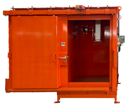 Cabine monobloc rouge sur pieds - 10mm de plomb; 200Kv; 1,5m x 1,3m