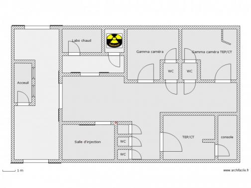 Plan type de cloisonnement plombé pour un service de médecine nucléaire.